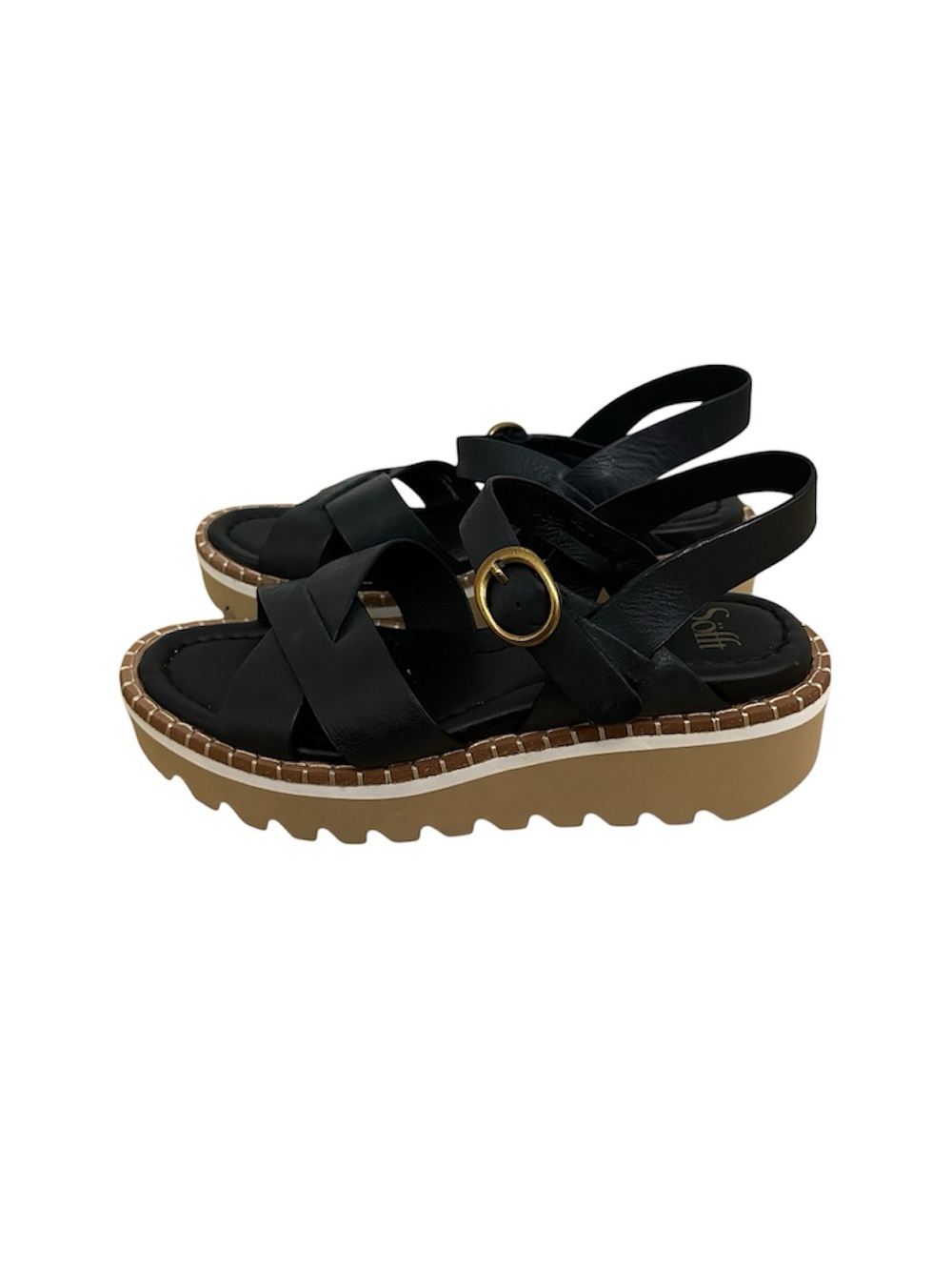 NWOT Sofft Ruthie Black Leather Platform Slingback Sandals | SZ 7 / 7.5